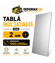 Tabla inox satinata K240 AISI 304/304L, 2 x 1000 x 2000 mm, 2 mp